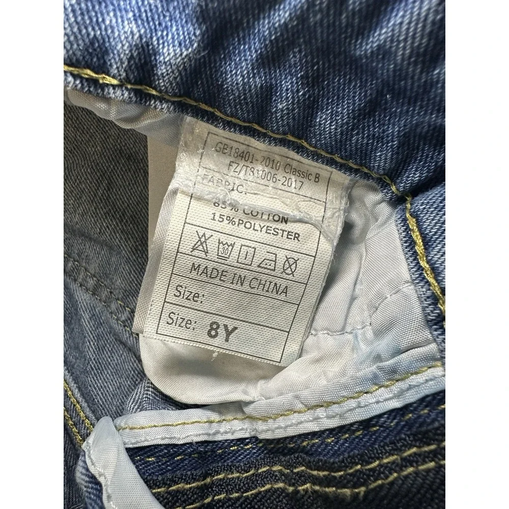 Boys Distressed Blue Jeans Size 8Y Straight Leg Denim Pants Trendy Grunge Casual